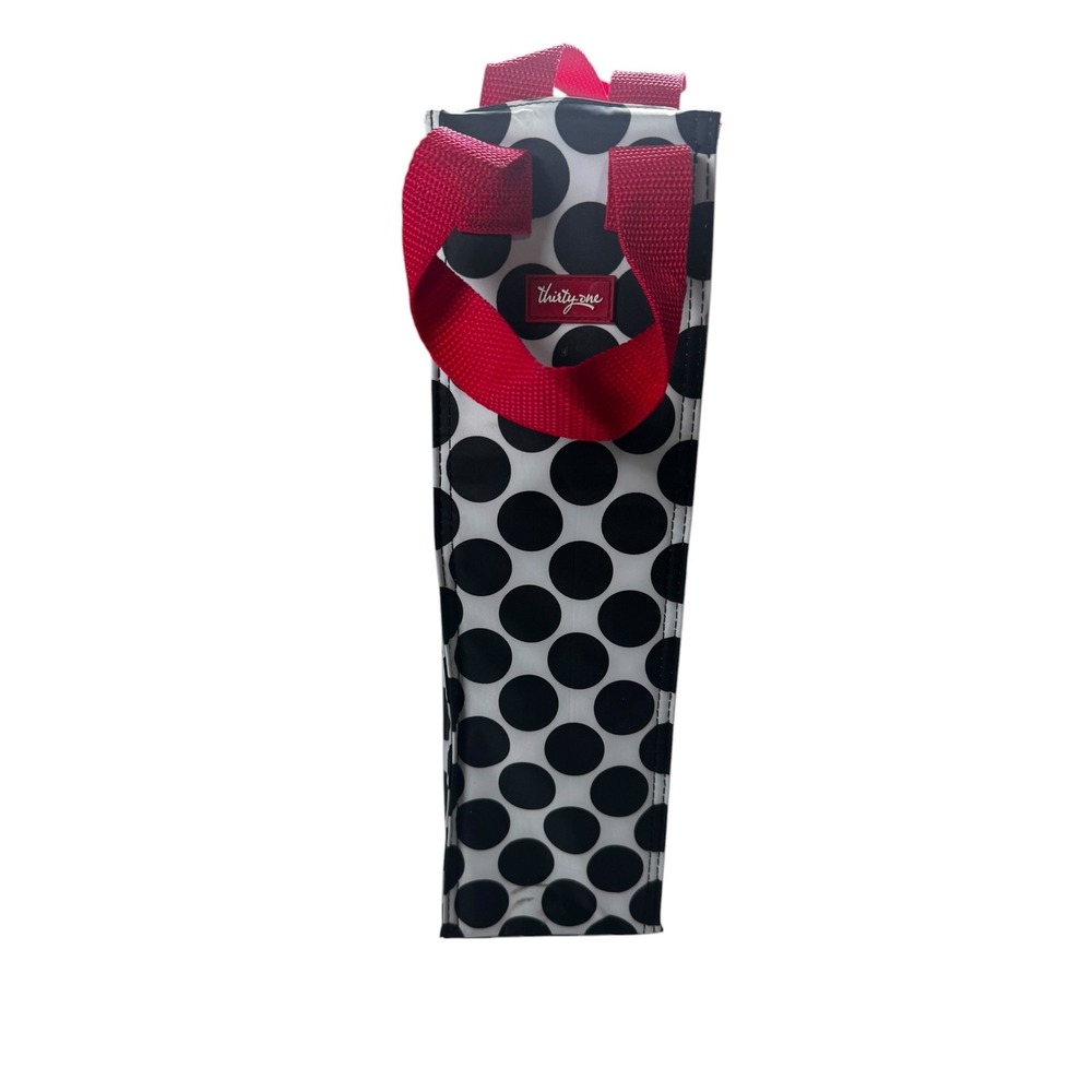 Thirty-One Insulated Wine Bottle Tote Black White Polka Dot Red Carrier Bag